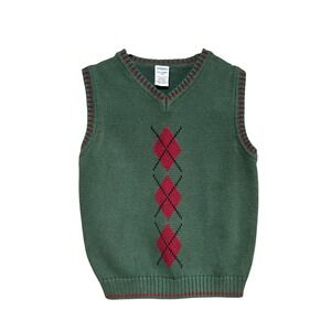 Gymboree Argyle Sweater Vest Boys XXL 7 Green Red Vintage 2002 Cotton V-Neck Y2K